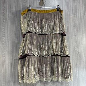 Odille VTG‎ Fern Tiered Lace Embroidered Skirt Women’s Size 10 Boho Gypsy Anthro